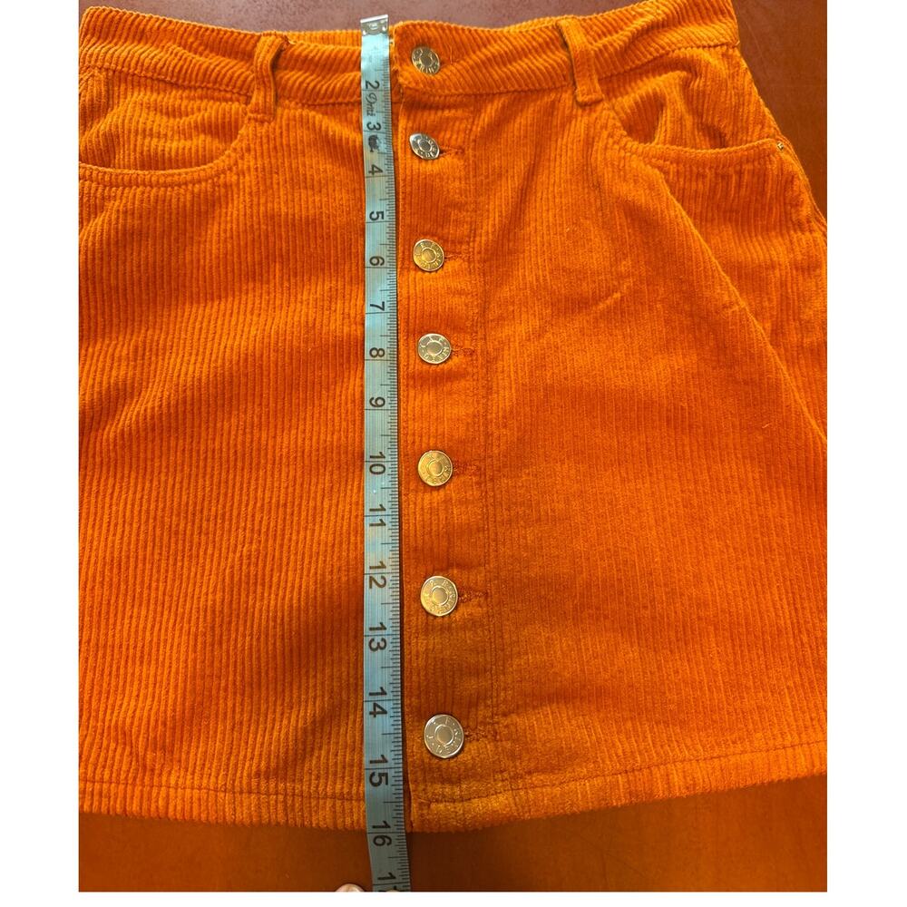 70s Retro Style Orange Corduroy Button Front Mini Skirt M - Picture 5 of 8